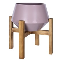Pink Hexagonal Planter With Wooden Base - $79.99
