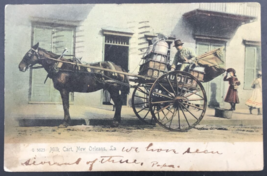1906 Single Horse Drawn 2-Wheel Milk Cart New Orleans, Louisana LA Postcard Roto - £12.41 GBP