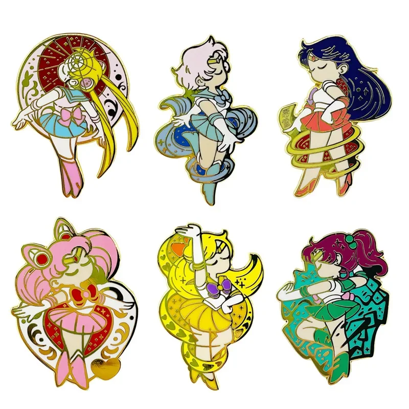 Japanese Cute Sailor Moon Brooches Cartoon Anime Figures Metal Enamel Brooch - £9.07 GBP