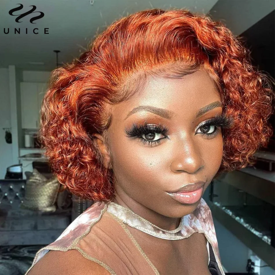 UNice Hair #350 Ginger Color Short Curly Bob Wig Pixie Cut 13ￗ1 Lace Front W - £56.99 GBP+