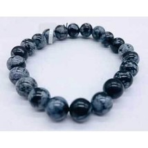8mm Obsidian, Snowflake bracelet - $9.59