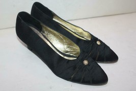 Vintage CHANEL Black Satin Rhinestone Pleated Low Heel Pumps Size 9 UK / 10 US - £220.37 GBP