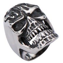 INOX Men&#39;s Stainless Steel Polish Skull Ring with Flamed Forehead - £19.77 GBP