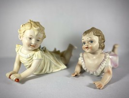 Pair of Antique Bisque Piano Babies Large Size 10&quot; &amp; 9 1/2&quot; Beautiful Cond! - £18.97 GBP