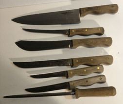 Vintage Set of 6 Plus Honing Steel Parker Brothers Kitchen Knives Knife Set - £51.72 GBP
