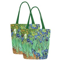 Set of TWO Irises Van Gogh Art Canvas Tote Bag Two Sides Printing - £23.46 GBP