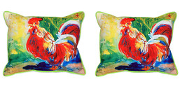Pair of Betsy Drake Red Rooster Large Indoor Outdoor Pillows 16 Inch x 20 Inch - £69.65 GBP