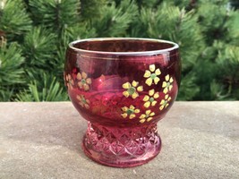 Victorian Toothpick Holder Cranberry Flash Hand Enamelled - $37.24