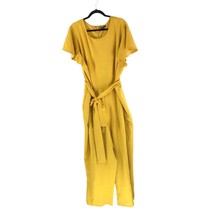 Lane Bryant Jumpsuit Wide Leg Belted Pockets Flutter Sleeve Yellow 28 - £11.59 GBP