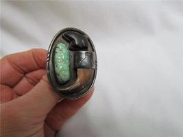 Vtg Navajo Sterling Silver Aprx Sz 7 Ring Signed Black Hawk Turquoise 2&quot; Oval - £319.74 GBP