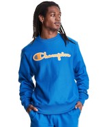 Champion Mens Reverse Weave Crew Script Logo Applique Sweatshirt Blue-Large - €34,32 EUR