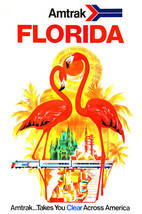 Florida Amtrak Railway Vintage Travel Poster Flamingo Colorful US State Poster - £22.98 GBP