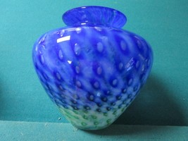 Glass Bulle Controlled Green Blue Vase 6 X 6&quot; Czech Bohemian Glass - £98.92 GBP