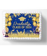 Blue and Gold Class Of 2024 Graduation Grad Graduate Edible Image Edible Cake To - $16.47