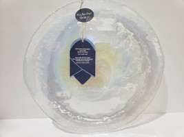 (1) Alabaster Glass Iridescent Dinner Plate White Pearl Swirl Luster New  - $17.99