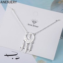 ANENJERY Silver Color Fantastic Dream Catcher Feather Tassel Pendant Necklace Cl - £13.36 GBP