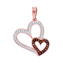 10kt Rose Gold Womens Round Red Color Enhanced Diamond Double Heart Pendant - £192.46 GBP