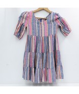 Bonnie Jean Girls Linen Blend Tiered Striped Dress 7 Puff Sleeve Flowy B... - £22.39 GBP
