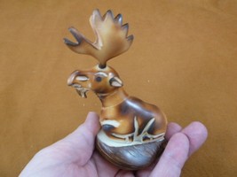 (TNE-MOO-644B) brown Moose TAGUA NUT nuts palm figurine carving in rut antlers - £28.67 GBP