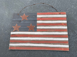 Hand Made 30x20 1/2 Wood Slat Barb Wire Hang Rustic American Flag Artwork Decor - £140.16 GBP