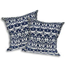 Damask Art Deco Pattern Blue Embroidery Pillow Cover Set of 2 - £14.81 GBP