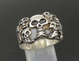 925 Sterling Silver - Vintage Skeleton Heads Shiny Biker Ring Sz 8.5 - RG22494 - £65.24 GBP