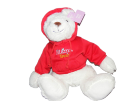 White Mama Bear Plush Red Hoodie Embroidered 14&quot; New - £14.38 GBP