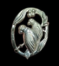 Vintage Double Parrot Brooch Silver Tone Bird Pin Unsigned Coro Era Jewelry - $29.10