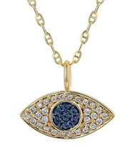 0.25 KT Lab-Created Zaffiro e Diamante Malocchio Ciondolo 14K Oro Giallo... - $96.15