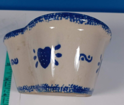 Loomco China Glazed Ceramic Sponge Paint Blue Heart bowl strawberry - £6.29 GBP