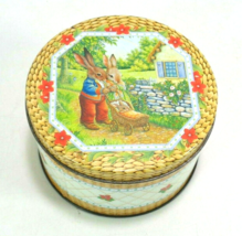 Vintage Round Tin Litho Rabbits Cottage Bunny Family Easter - £4.52 GBP