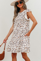 Khaki Leopard Ruffled Flutter Sleeve Keyhole Back Mini Dress - $14.32
