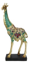 Large Safari Savannah Green Bejeweled Masai Giraffe With Black Base Figu... - $38.99