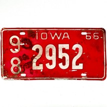 1966 United States Iowa Worth County Passenger License Plate 98 2952 - £14.75 GBP