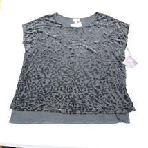Ava Viv Shirt Womens 3X Gray Black Sleeveless Boat Neck Print Pullover Blouse - £18.47 GBP
