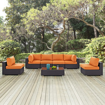 Convene 7 Piece Outdoor Patio Sectional Set Espresso Orange EEI-2164-EXP-ORA-SET - £2,326.74 GBP