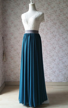 Teal Blue Chiffon Maxi Skirt Women Summer Plus Size Chiffon Skirt Outfit image 3