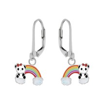 925 Silver Leverback Earrings Rainbow Panda with Bow - £14.70 GBP