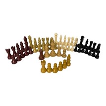 Vintage MCM HUGE 56 Plastic Chess Piece Lot • 7 Colors Butterscotch Cream Brown - £13.64 GBP