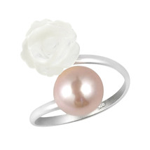 Charming White Rose Wrap Pink Pearl Sterling Silver Ring-6 - £17.83 GBP