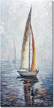 V-inspire Art,24X48 Inch Modern Abstract Hand Painted Oil Paintings Sailing Boat - £103.90 GBP