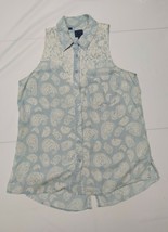 Guess Womens Shirt S Sleeveless Chambray Button Front Paisley Lace Top B... - €11,97 EUR