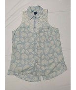 Guess Womens Shirt S Sleeveless Chambray Button Front Paisley Lace Top B... - $13.85