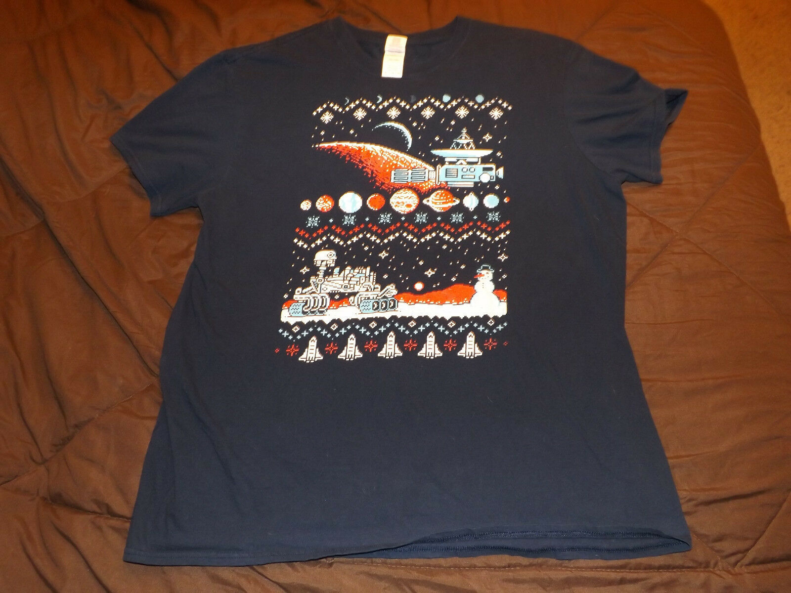 t-shirt, space invaders, christmas, moon,snowman,space shuttle video game - $12.25