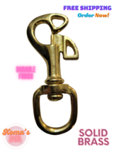 Vintage Solid Brass 3 1/2&quot; Long 3/4&quot; Swivel Eye Bolt Snap w/ Locking Thu... - $8.56