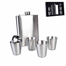 Stainless Steel Hip Flask w/ Shot Glasses - £24.58 GBP