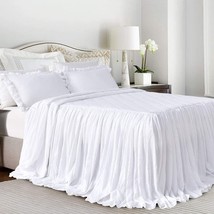 Queen&#39;s House Ruffle Skirt Bedspread French Country Bedspread White King... - $103.99