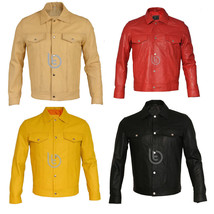 Men&#39;s Trucker Fashion Real Sheep Skin Multicolor Leather and Biker Jacket - $102.88+