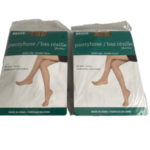 Juncture Pantyhose Beige Sheer Nylon Queen Size Reinforced Toe Lot Two - £9.55 GBP