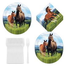 HOME &amp; HOOPLA Wild Pony and Horse Party Paper Dessert Plates, Beverage Napkins,  - £11.94 GBP